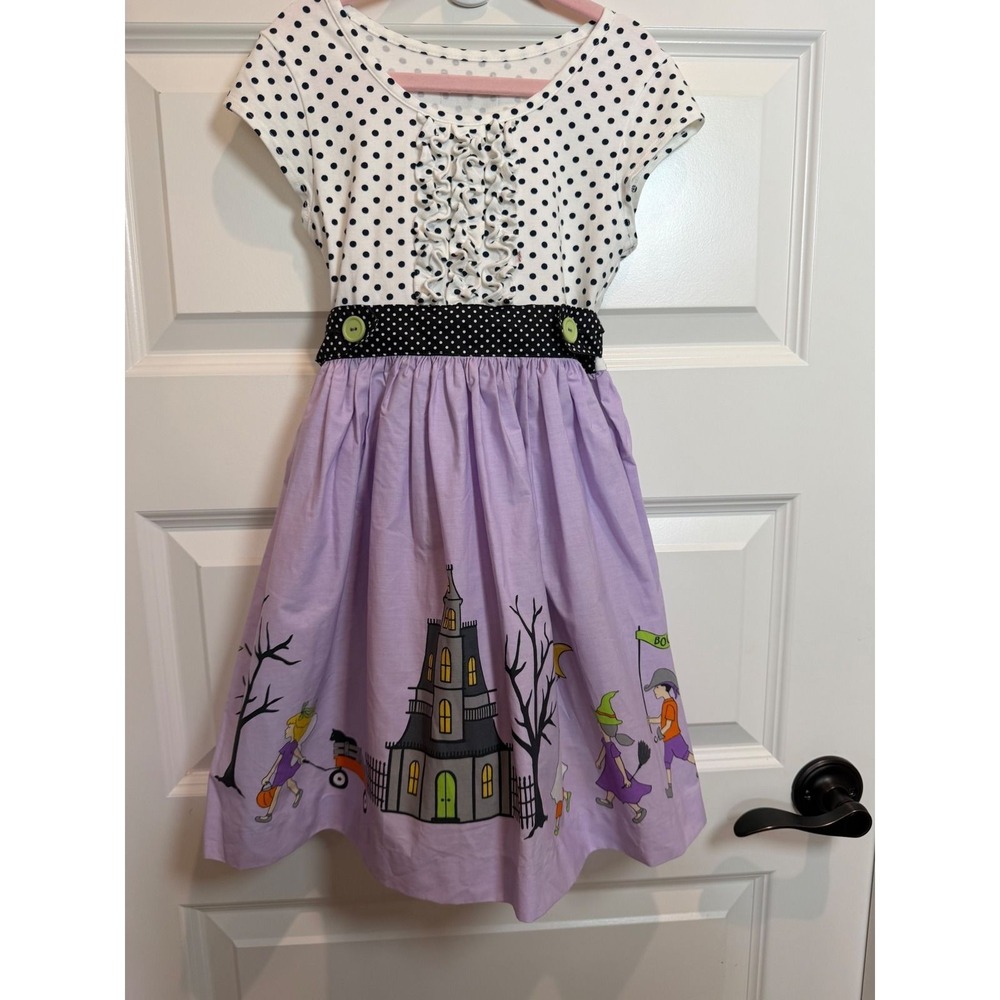 47. Eleanor Rose Lyla Dress Kids 5-6 Halloween Polka Dot Haunted House Lavender